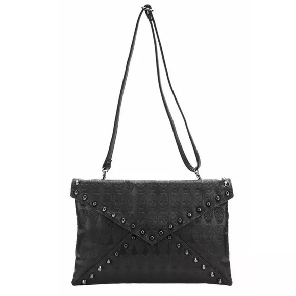 Skull Emboss Studded Envelope Clutch Shoulder Bag - Picture 6 of 7